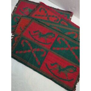 Vintage Christmas Placemats Set Of Four Rocking Horse Candy canes Cloth